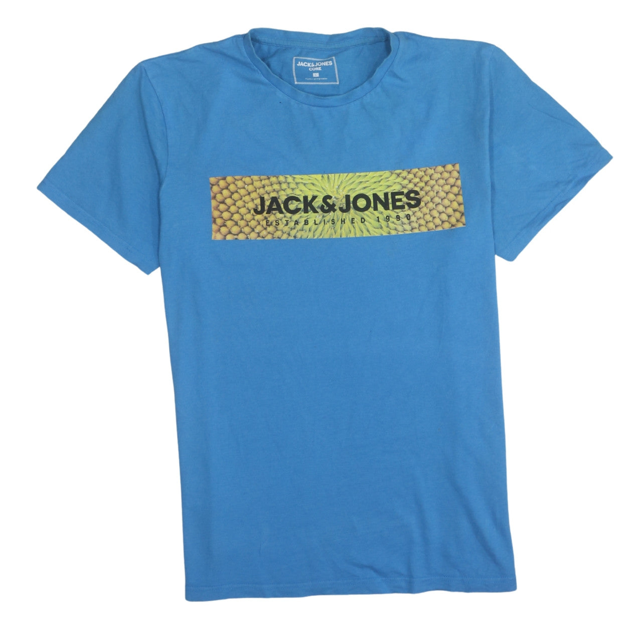 Jack & Jones Men Blue Graphic Print Crew Neck Cotton T-Shirt L