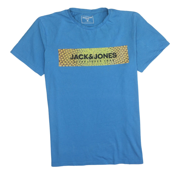 Jack & Jones Men Blue Graphic Print Crew Neck Cotton T-Shirt L