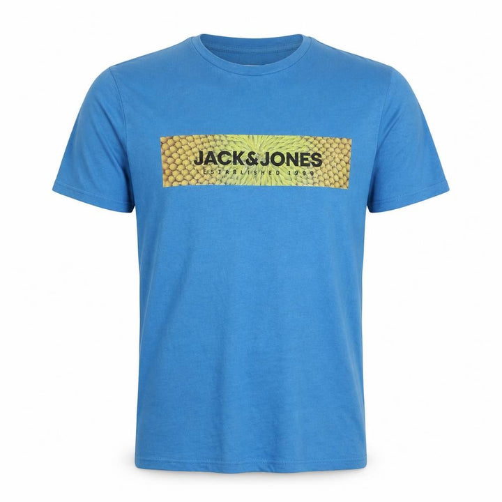 Jack & Jones Men Blue Graphic Print Crew Neck Cotton T-Shirt L