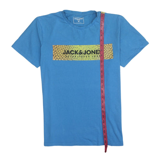 Jack & Jones Men Blue Graphic Print Crew Neck Cotton T-Shirt L