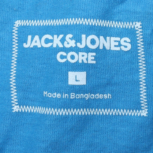 Jack & Jones Men Blue Graphic Print Crew Neck Cotton T-Shirt L