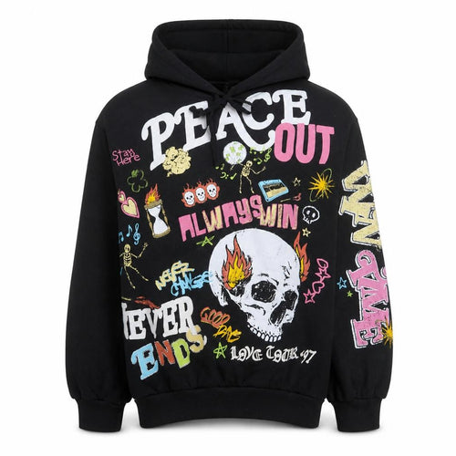 Bershka Womens Black XS Graphic Pullover Hoodie Peace Out Design