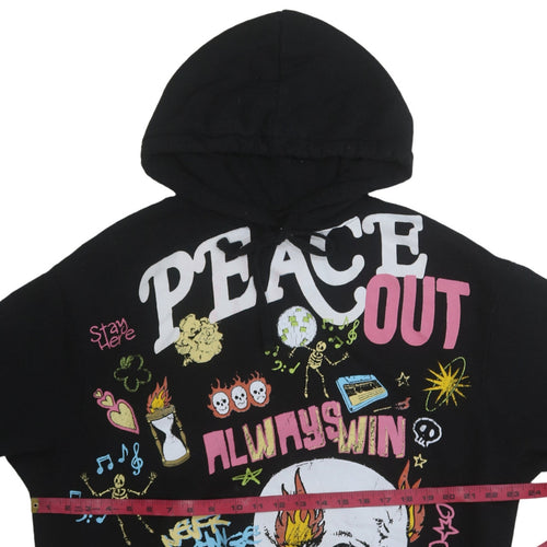 Bershka Womens Black XS Graphic Pullover Hoodie Peace Out Design