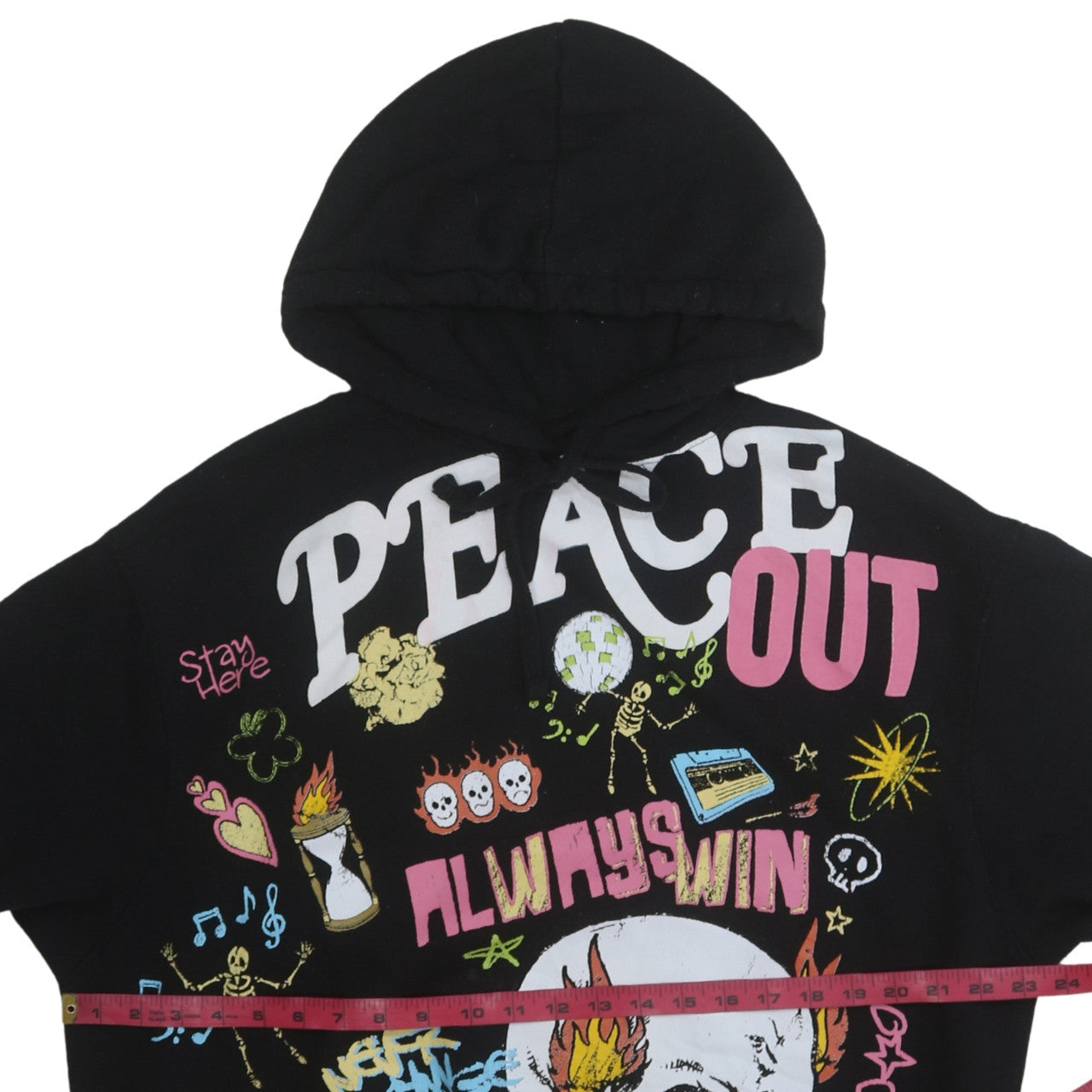 Bershka Womens Black XS Graphic Pullover Hoodie Peace Out Design