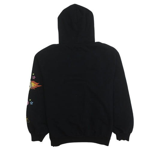 Bershka Womens Black XS Graphic Pullover Hoodie Peace Out Design