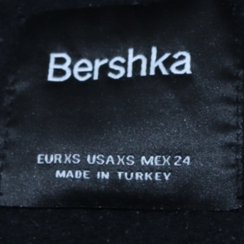 Bershka Womens Black XS Graphic Pullover Hoodie Peace Out Design
