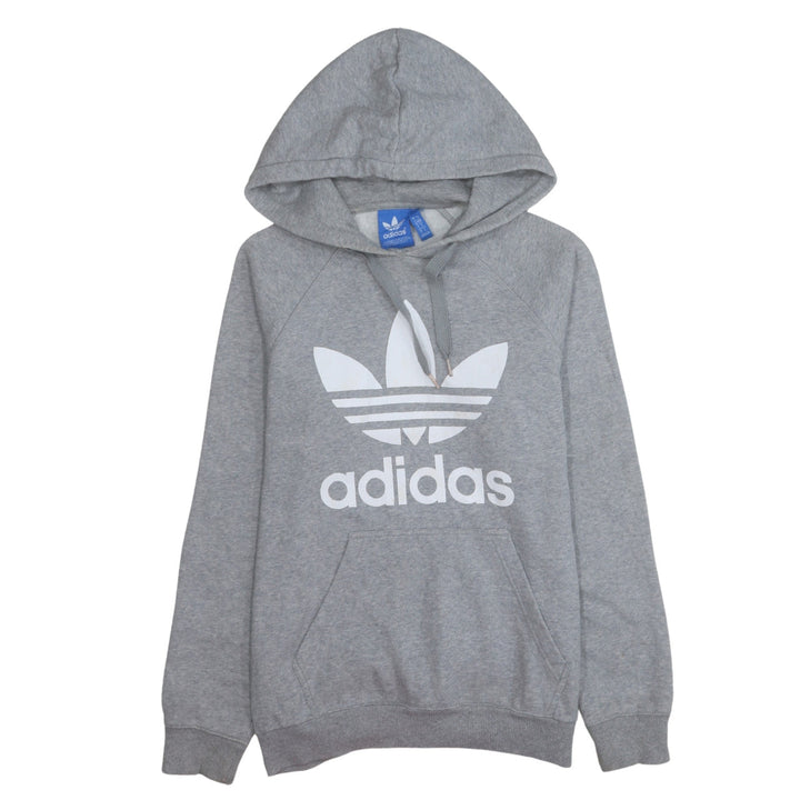 Adidas Men Grey Hoodie Small Pullover Logo Cotton Blend Sweatshirt
