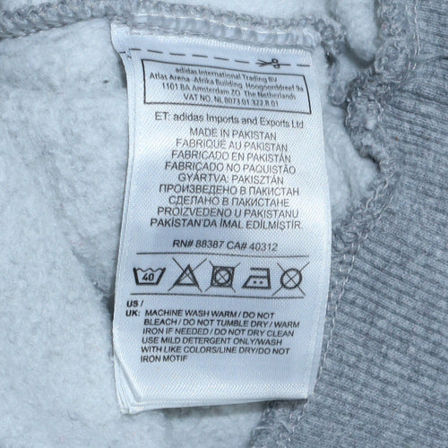 Adidas Men Grey Hoodie Small Pullover Logo Cotton Blend Sweatshirt