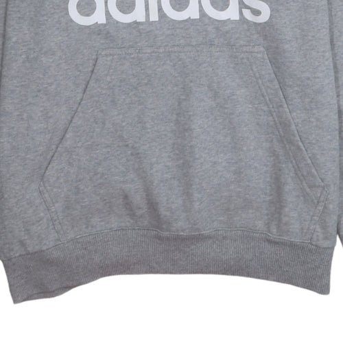 Adidas Men Grey Hoodie Small Pullover Logo Cotton Blend Sweatshirt