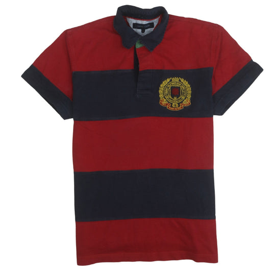 Tommy Hilfiger Men's Red Navy Striped Rugby Polo Shirt Size S
