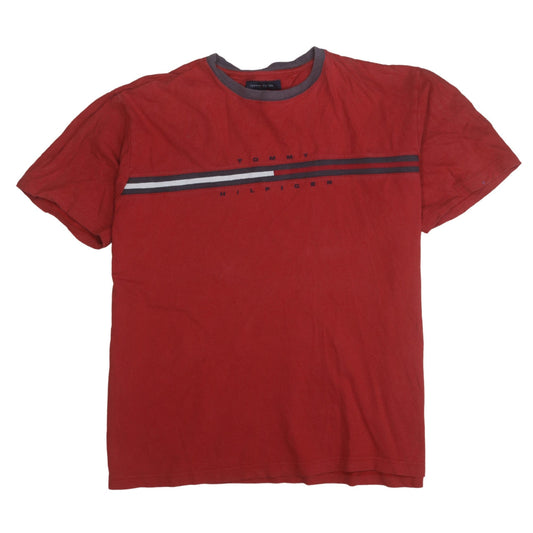 Tommy Hilfiger Men's Red XL Crew Neck Logo T-Shirt