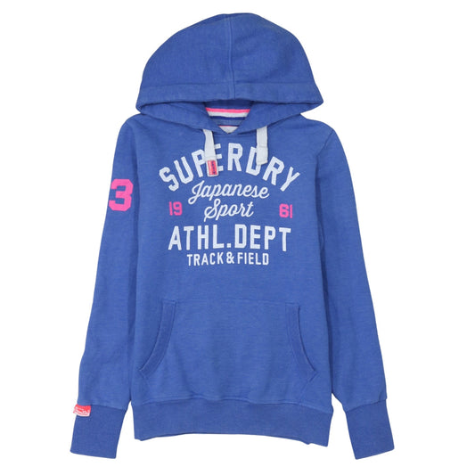 Superdry Women Blue Pullover Hoodie Size M Track & Field Graphic
