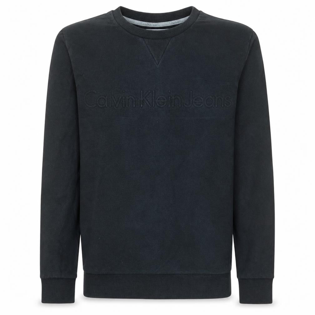 Front view of Calvin Klein Jeans Men's Black Regular Fit Cotton Sweatshirt S