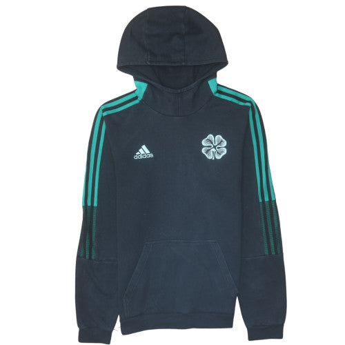 Adidas Mens Black Hoodie Pullover with Green Stripes Size S