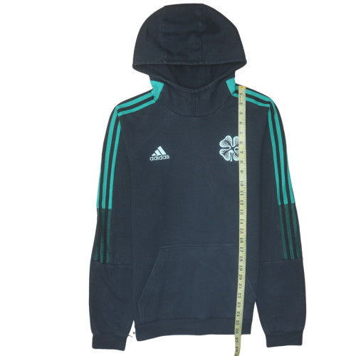 Adidas Mens Black Hoodie Pullover with Green Stripes Size S