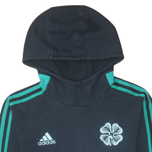 Adidas Mens Black Hoodie Pullover with Green Stripes Size S
