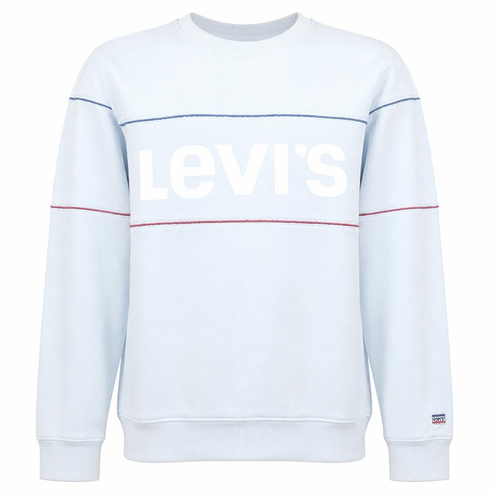 Front view of Levi's Men's White Pullover Logo Sweatshirt, size M, Classic Fleece