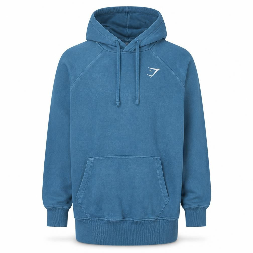 Front view of Gymshark Men’s Blue XS Pullover Fleece Hoodie Sweatshirt