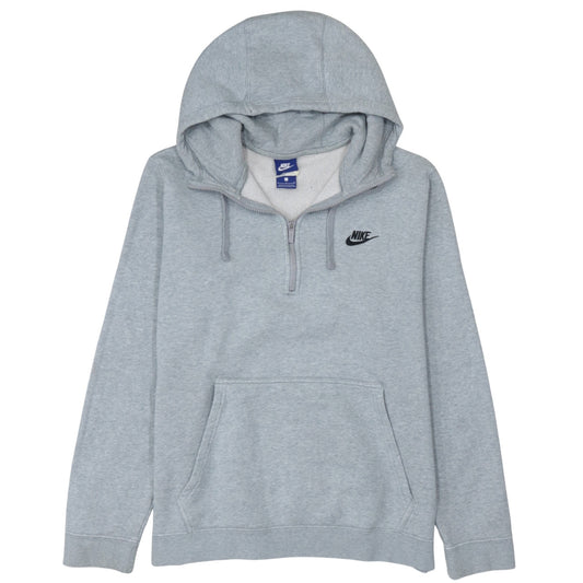 Nike Men's Grey 1/4 Zip Pullover Hoodie L Fleece Logo Sweatshirt