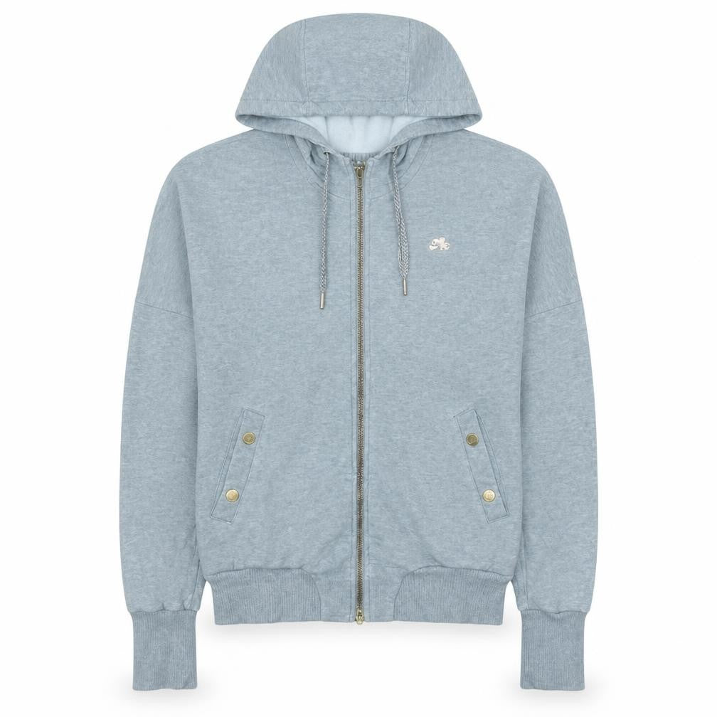 Front view of Nike women’s grey full zip hoodie, size M, 10/12 with pockets