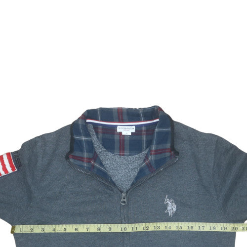 U.S. Polo Assn. Men's Grey Full Zip Hoodie M Plaid Collar