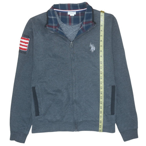 U.S. Polo Assn. Men's Grey Full Zip Hoodie M Plaid Collar