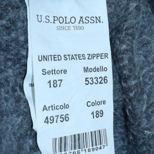 U.S. Polo Assn. Men's Grey Full Zip Hoodie M Plaid Collar
