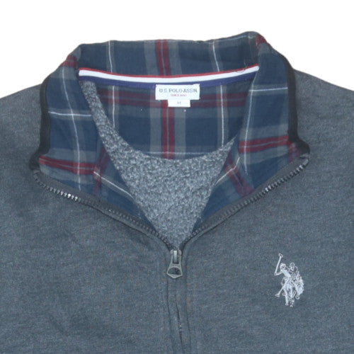 U.S. Polo Assn. Men's Grey Full Zip Hoodie M Plaid Collar