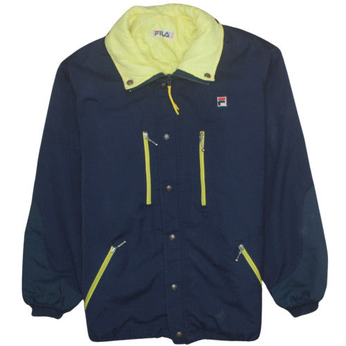 Fila Men's Navy Blue Yellow Lined Full Zip Windbreaker Jacket Size 42