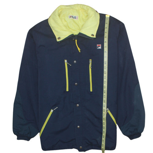 Fila Men's Navy Blue Yellow Lined Full Zip Windbreaker Jacket Size 42