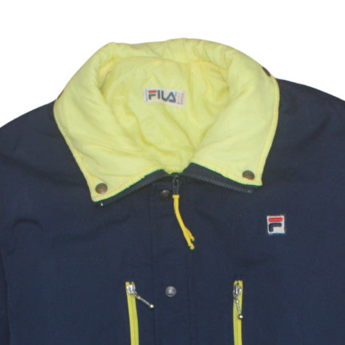Fila Men's Navy Blue Yellow Lined Full Zip Windbreaker Jacket Size 42