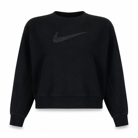 Front view of Nike Women Black Dri-Fit Pullover Sweatshirt, size S, Crew Neck