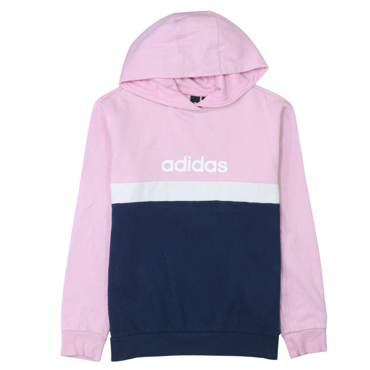 Adidas Girls Pink Colourblock Logo Pullover Hoodie Size 14 Years