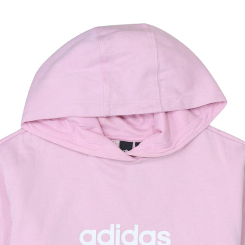 Adidas Girls Pink Colourblock Logo Pullover Hoodie Size 14 Years