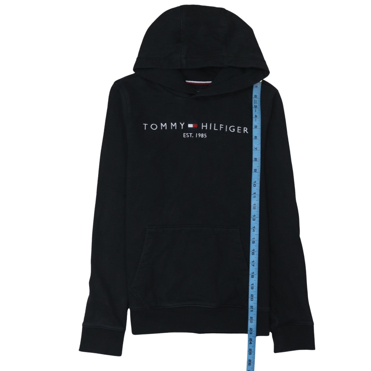 Tommy Hilfiger Boys Black Cotton Pullover Hoodie Size 164 Regular Fit