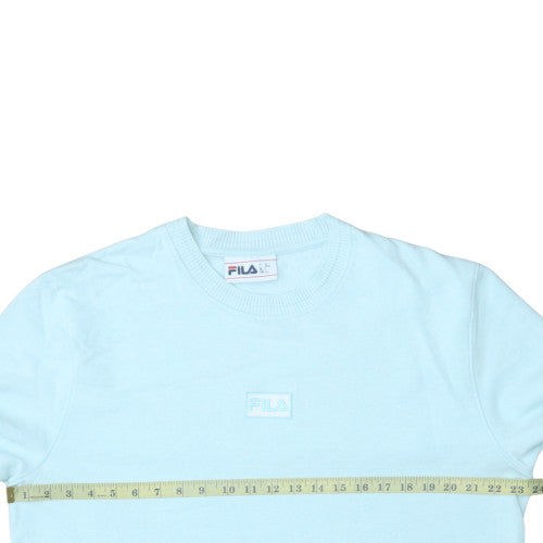 FILA Women Sky Blue Crew Neck Pullover Sweatshirt L Cotton Blend