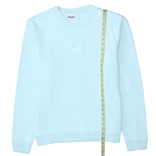 FILA Women Sky Blue Crew Neck Pullover Sweatshirt L Cotton Blend