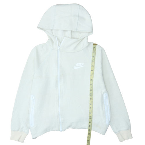 Nike Men's White Full Zip Hoodie Small Lightweight Fleece Zip Pocket