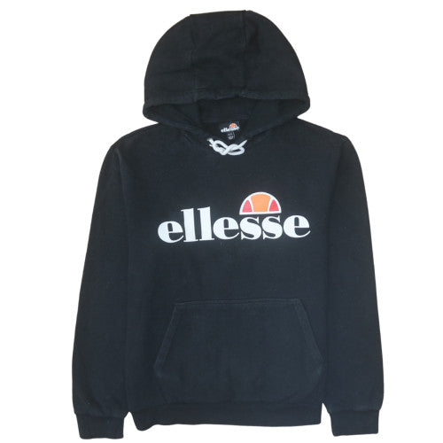 Ellesse Womens Black Pullover Hoodie UK 14 Cotton Blend Logo Sweatshirt