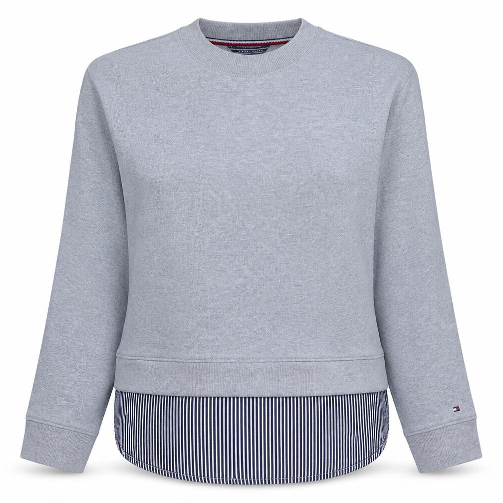 Front view of Tommy Hilfiger Women's Grey Crew Neck Layered Sweatshirt XS