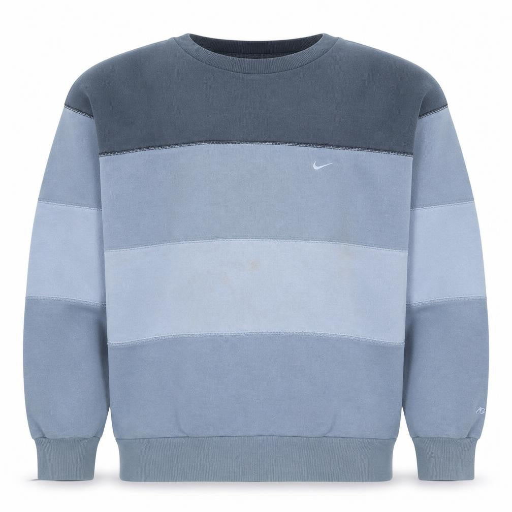 Front view of Nike Men's Blue XL Pullover Striped Crew Neck Sweatshirt
