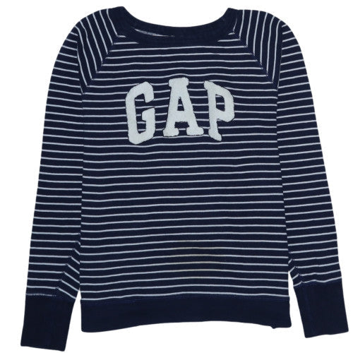 GAP Women's Navy Striped Logo Pullover Sweatshirt XS Cotton Blend