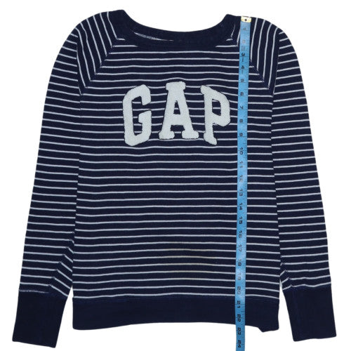 GAP Women's Navy Striped Logo Pullover Sweatshirt XS Cotton Blend