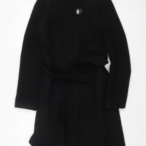 Marks and Spencer Women's Black Belted Long Overcoat Size 8