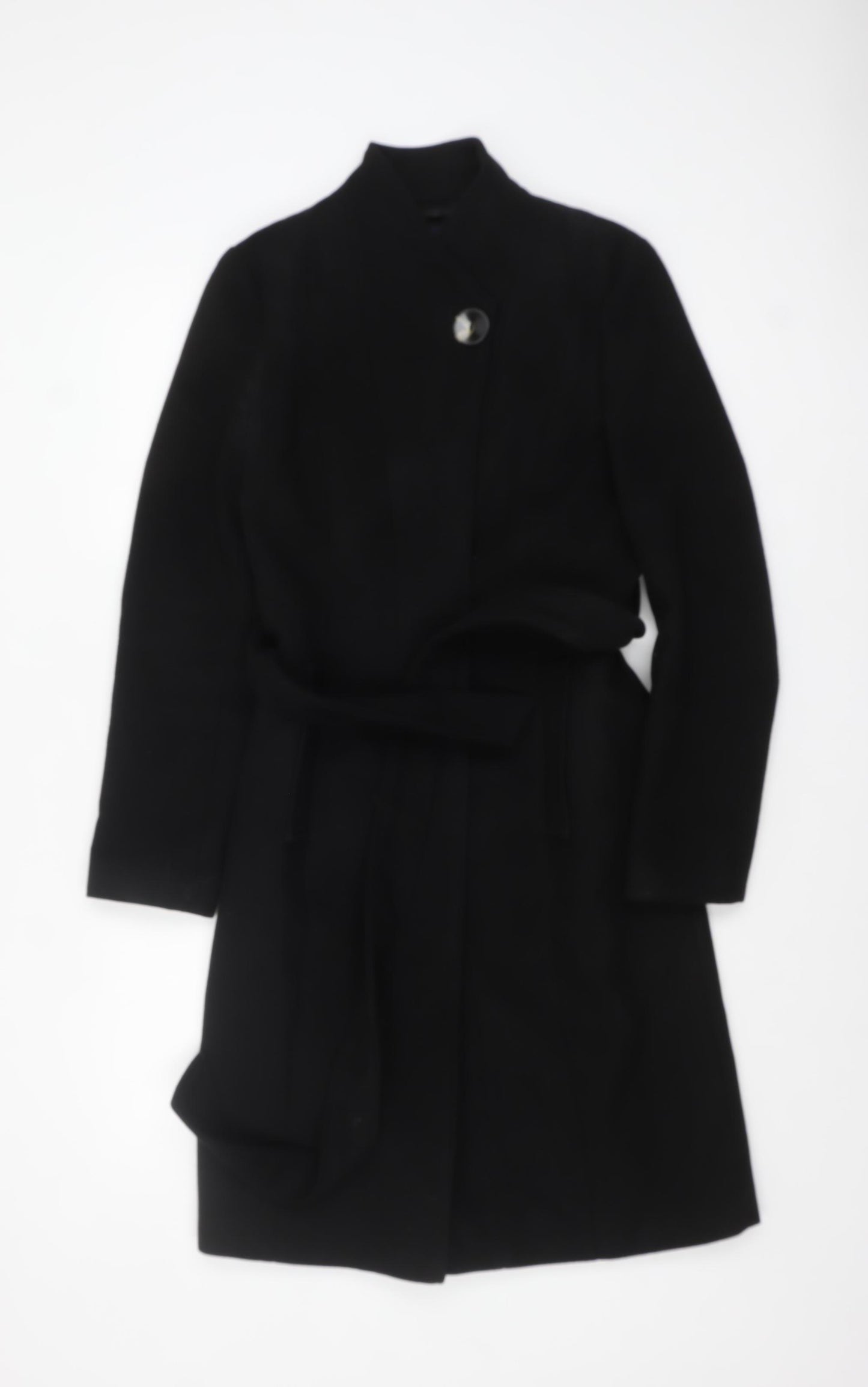 Marks and Spencer Women's Black Belted Long Overcoat Size 8