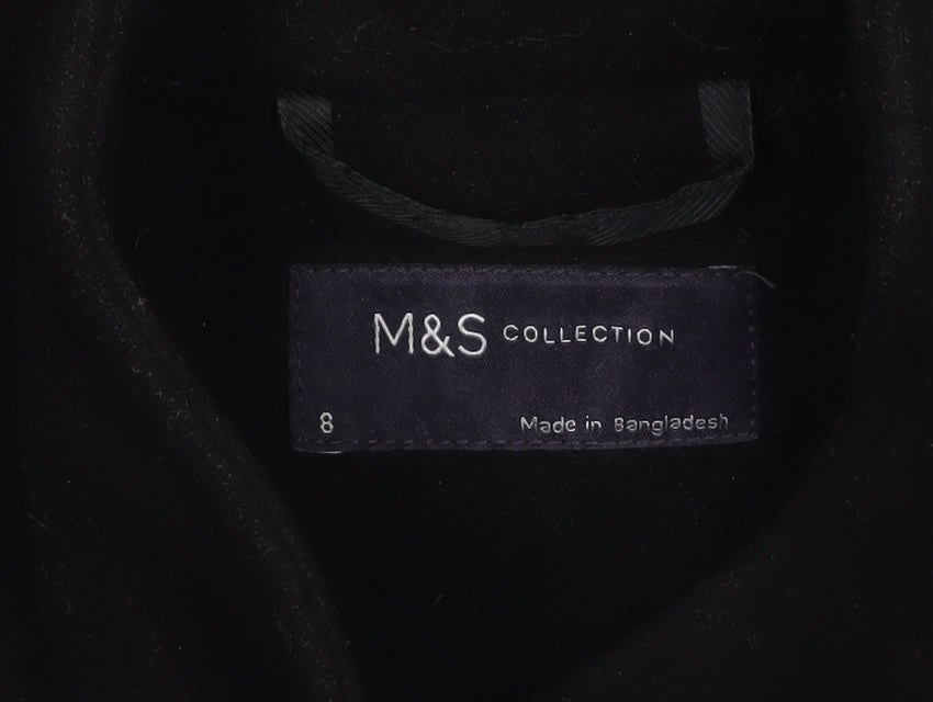Marks and Spencer Women's Black Belted Long Overcoat Size 8