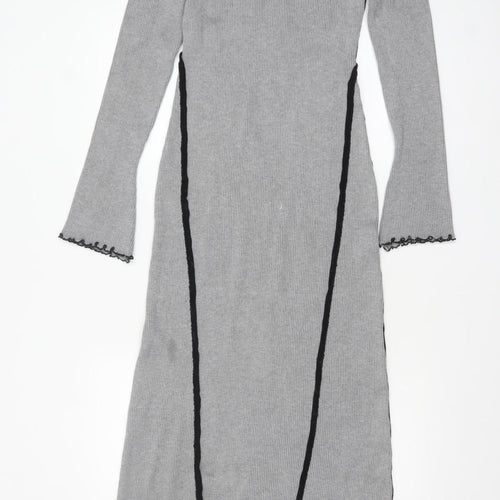 Warehouse Women’s Grey Knit Bodycon Midi Dress Size S