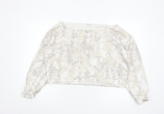 Hollister Women's Beige Cropped Long Sleeve Boat Neck Top M