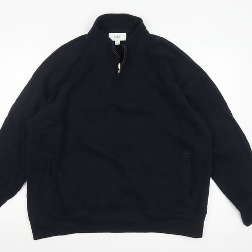Marks and Spencer Mens Black 2XL Quarter Zip Fleece Sweatshirt