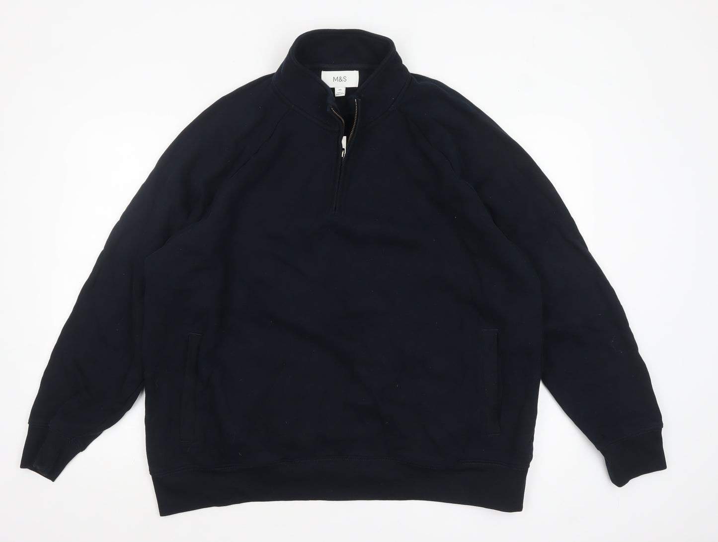 Marks and Spencer Mens Black 2XL Quarter Zip Fleece Sweatshirt